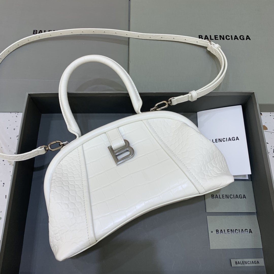 Balenciaga Editor Small Handbag Crocodile Embossed Shoulder Bag White